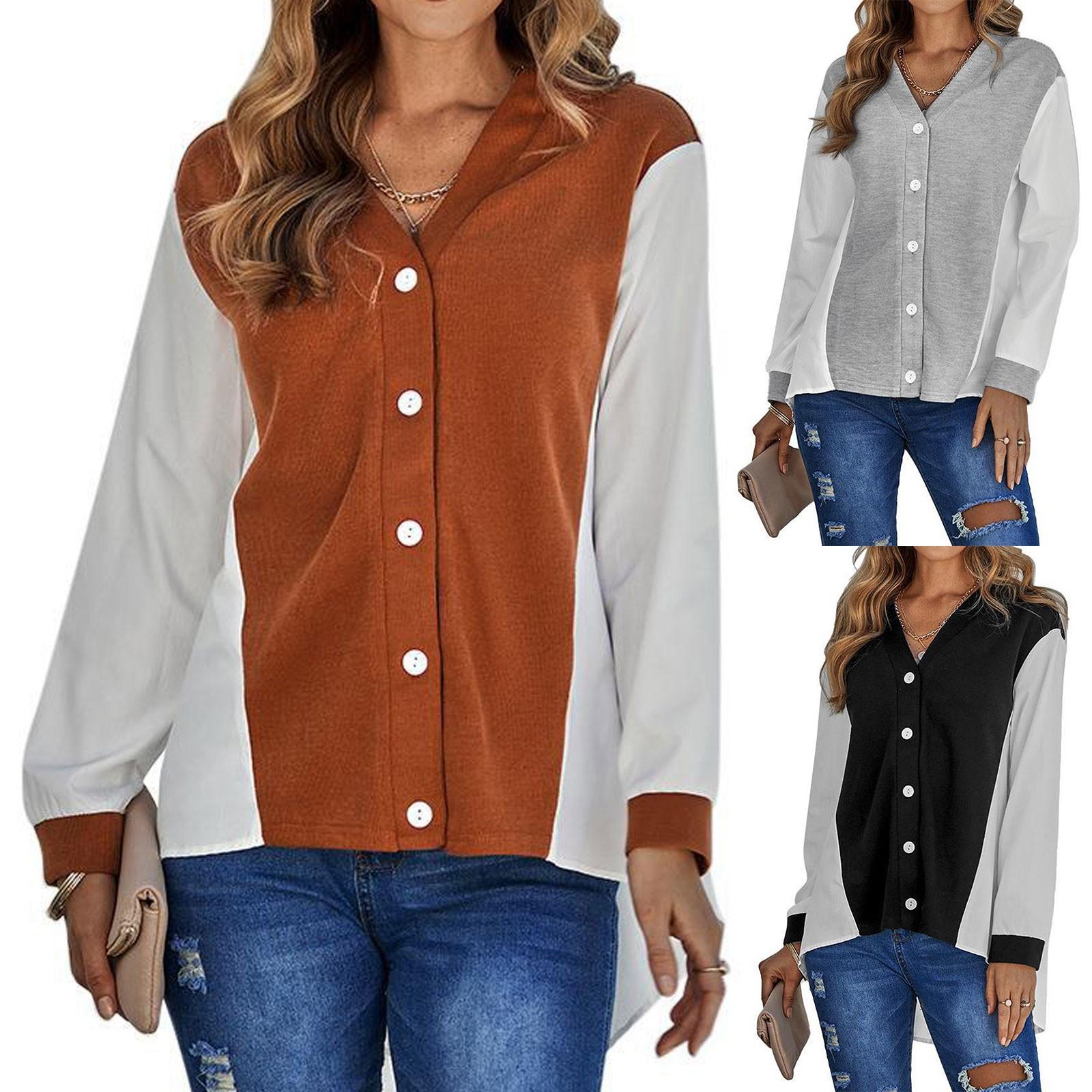 

Женский повседневный однобортный топ с v-образным вырезом и длинными рукавами в тон