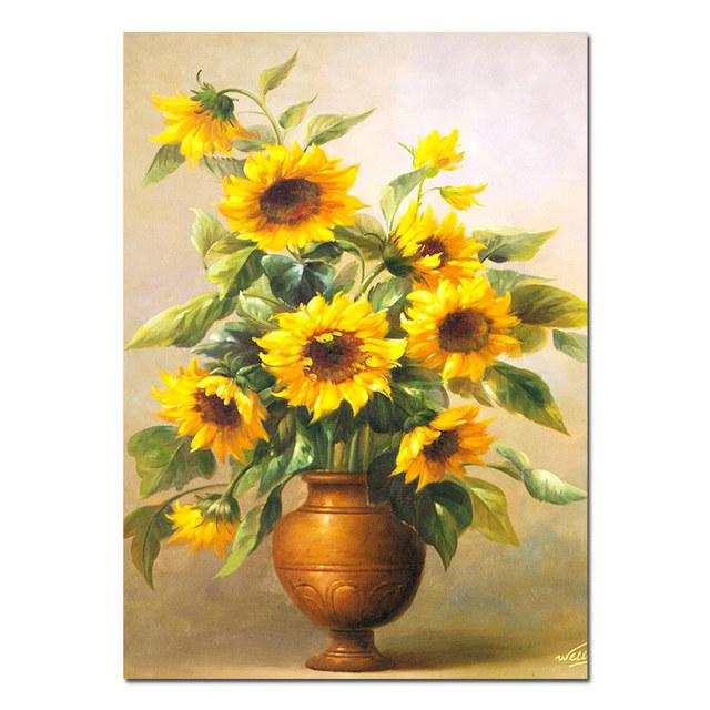 Oil Flower Art Poster Sunflower Canvas Painting Yellow Brilliant Wall Art Nordic Prints Pictures for Living Room Home Decor