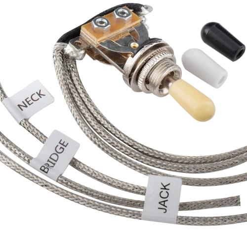 Musiclily Pro Pre-Wired 3-Way Toggle Switch with Braided Metal Wire, Soldered, Nickel for LP Les Paul Electric Guitars