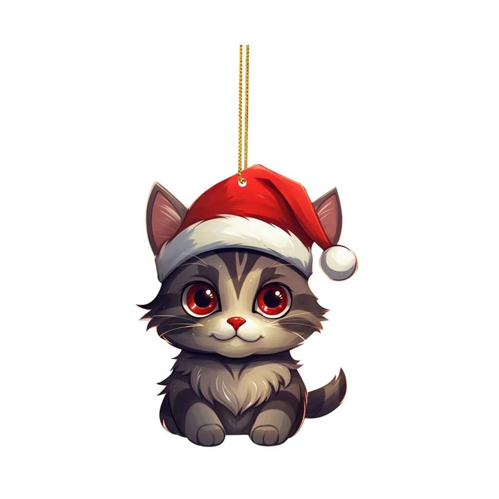 Whimsical Cartoon Style Christmas Cat Hanging Decoration For Cars In Colorful Acrylic Design