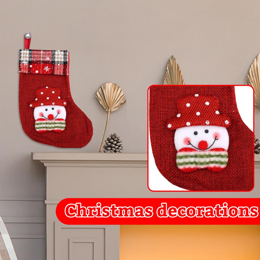 Weihnachtssocken Klein Leinen Schneemann Süßigkeiten Geschenktüte Weihnachtsdekoration Weihnachtssocken