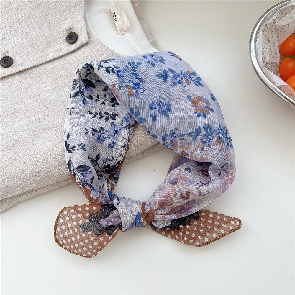 Cashew Small Square Scarf Floral Square Handkerchief Simple Printed Silk Scarf  Vacation