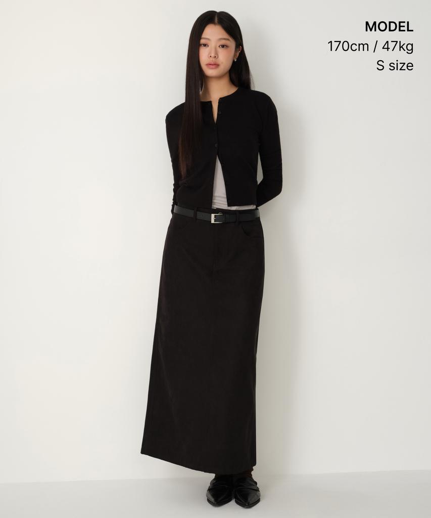 Musinsa Standard Woman Women'S Synthetic Suede Maxi Skirt [Black]