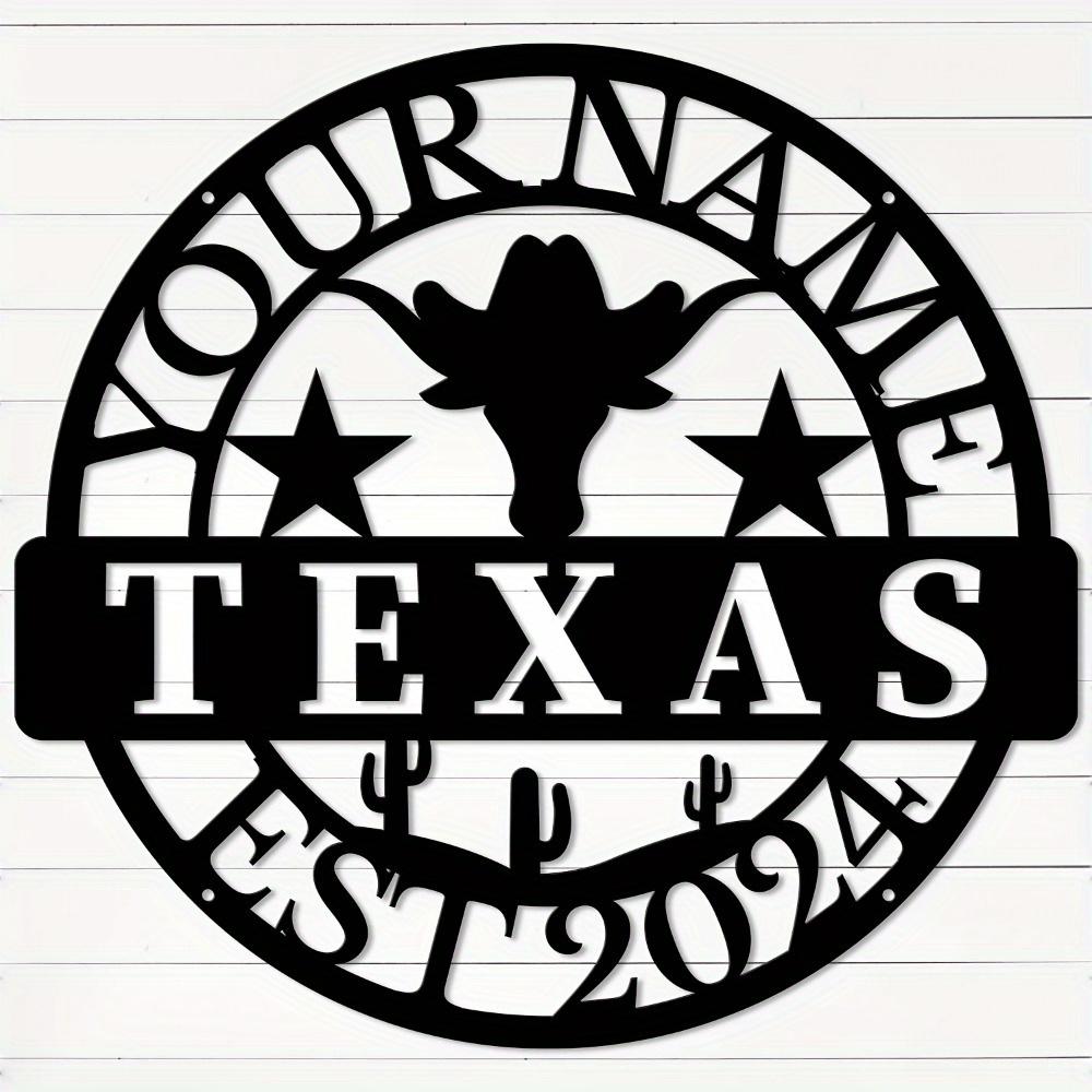 

Exclusive Personalized Texas Metal Sign Custom Nameplate Black Wall Art for Sheds Monogram Surname Gift 30cm