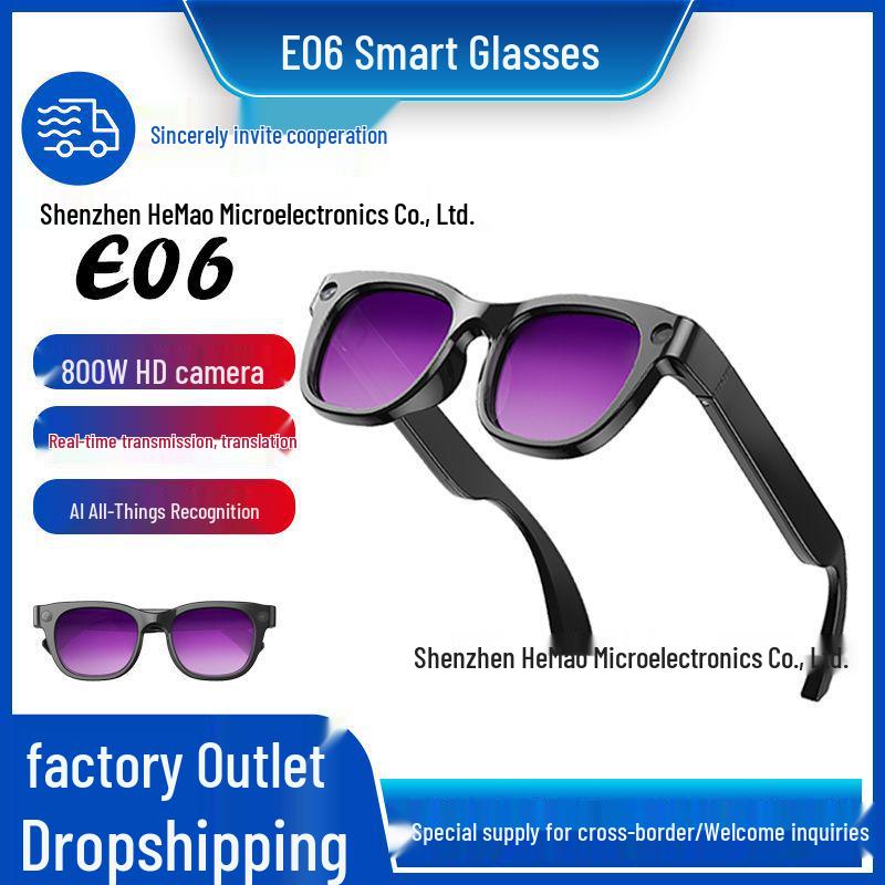 E06 AI Smart Glasses: 800W Pixels HD Photo/Video, Voice Call, Translation, Object Recognition