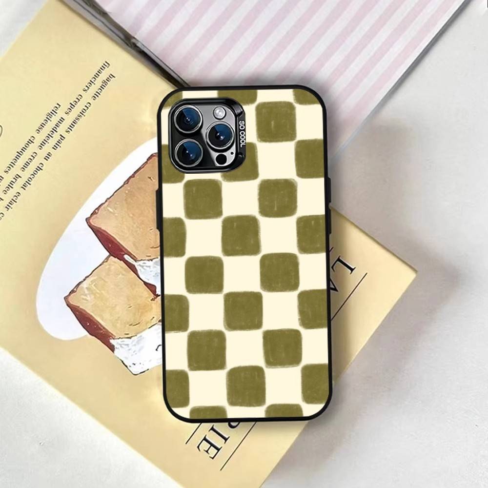 Green & Orange Check Phone Case For iPhone 17,16,15,14,13,12,11 Plus,Pro Max,XS,Colorful Silver Black Cover