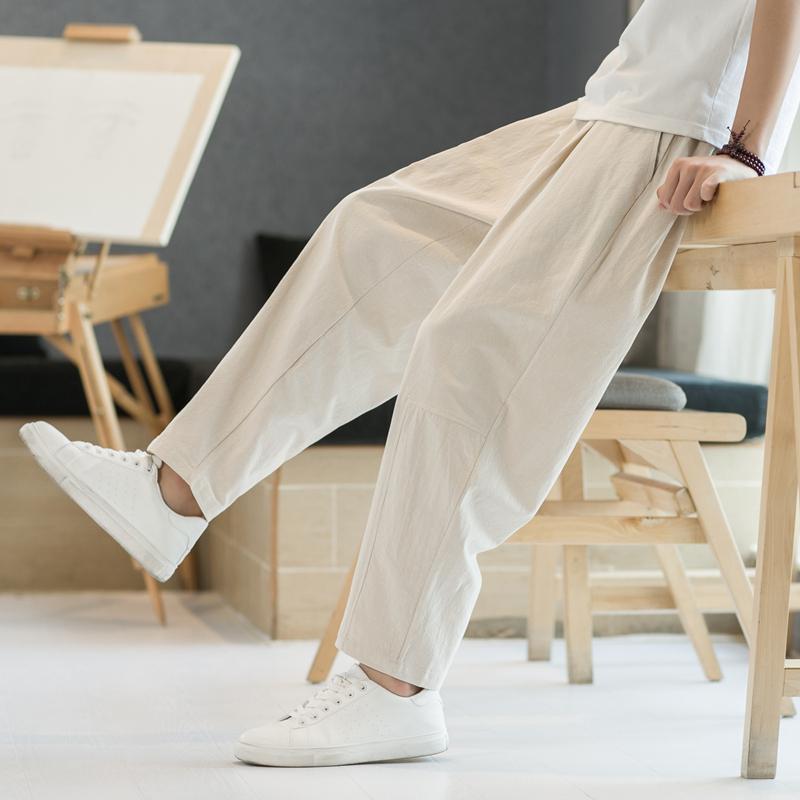 Herrenhose Baumwolle Leinen Mode Freizeithose Einfarbig Atmungsaktiv Lockere Shorts Gerade Kordelzug Hose Streetwear Herren