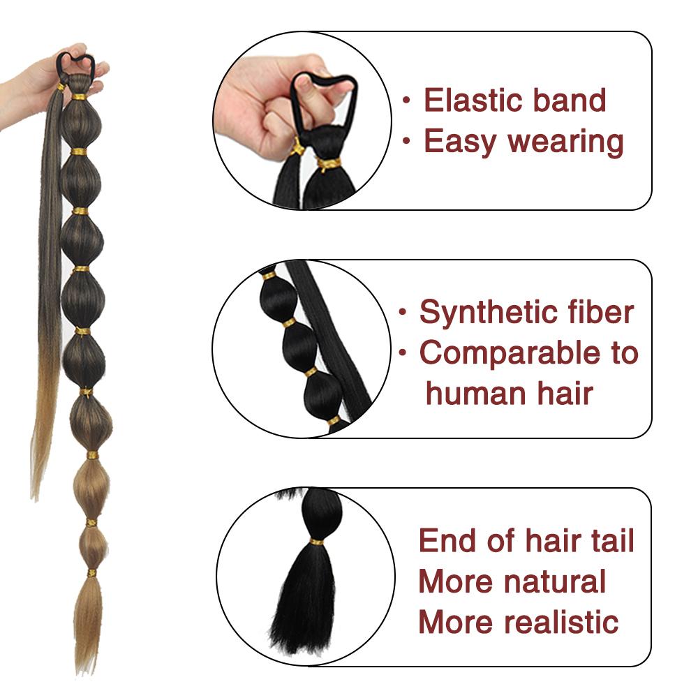 Synthetic Long Bubble Ponytail Extensions Soft and Elastic Puff Ponytail Wrap Around Hair Tie Straight Ponytail For Women Daily Use
