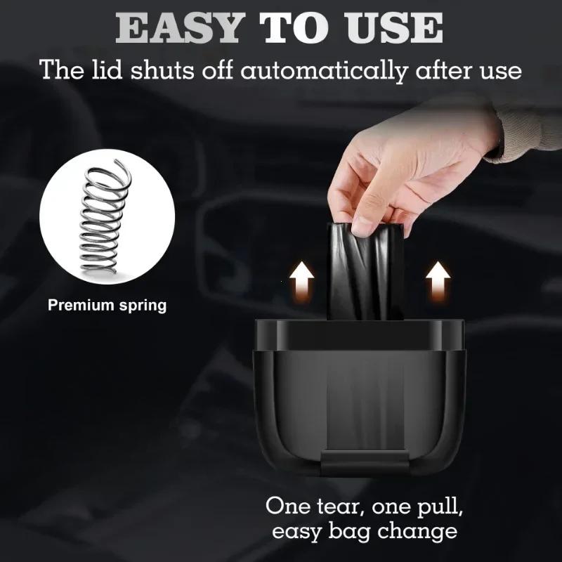 Car Trash Bin Hanging Vehicle Garbage Dust Case Storage Box Plastic Pressing Square Trash Can With Lid Auto Interior Supplies
