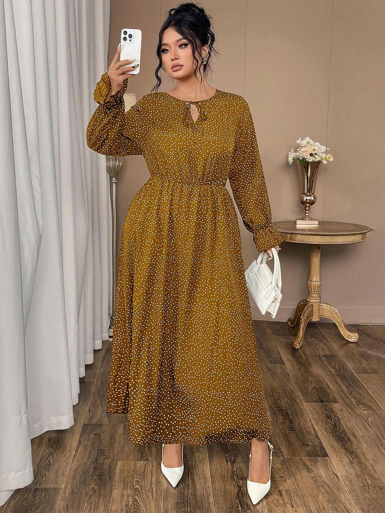 European Style Plus Size Women's Polka Dot Long Sleeve Dress 2025