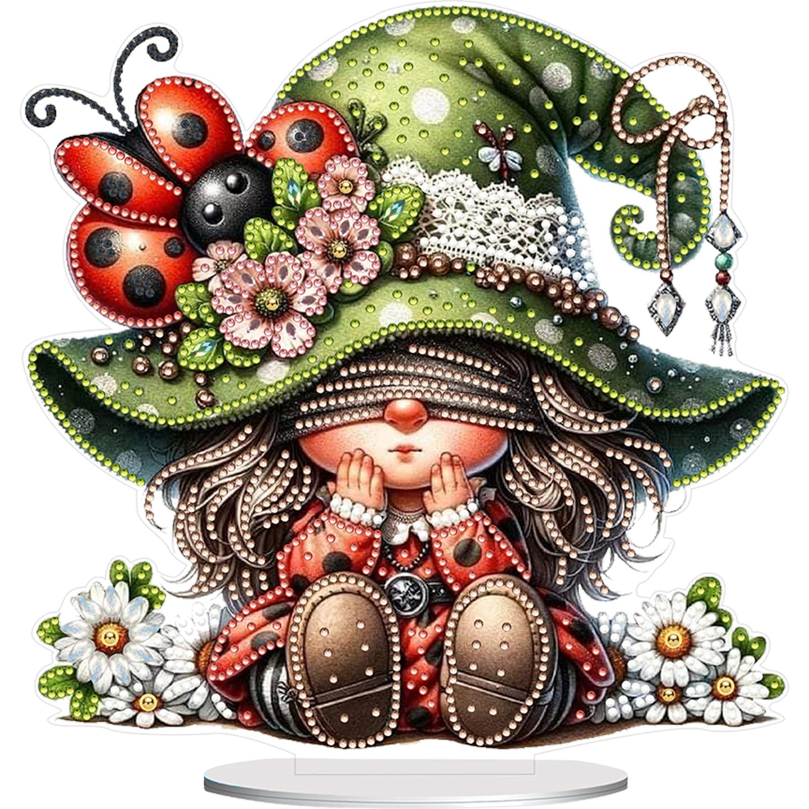 

2D Flat Gnome DIY Desktop Diamond Art Kits Double-Sided Effect 5D DIY Diamond Art Tabletop Decorations Bedroom Table Decoration