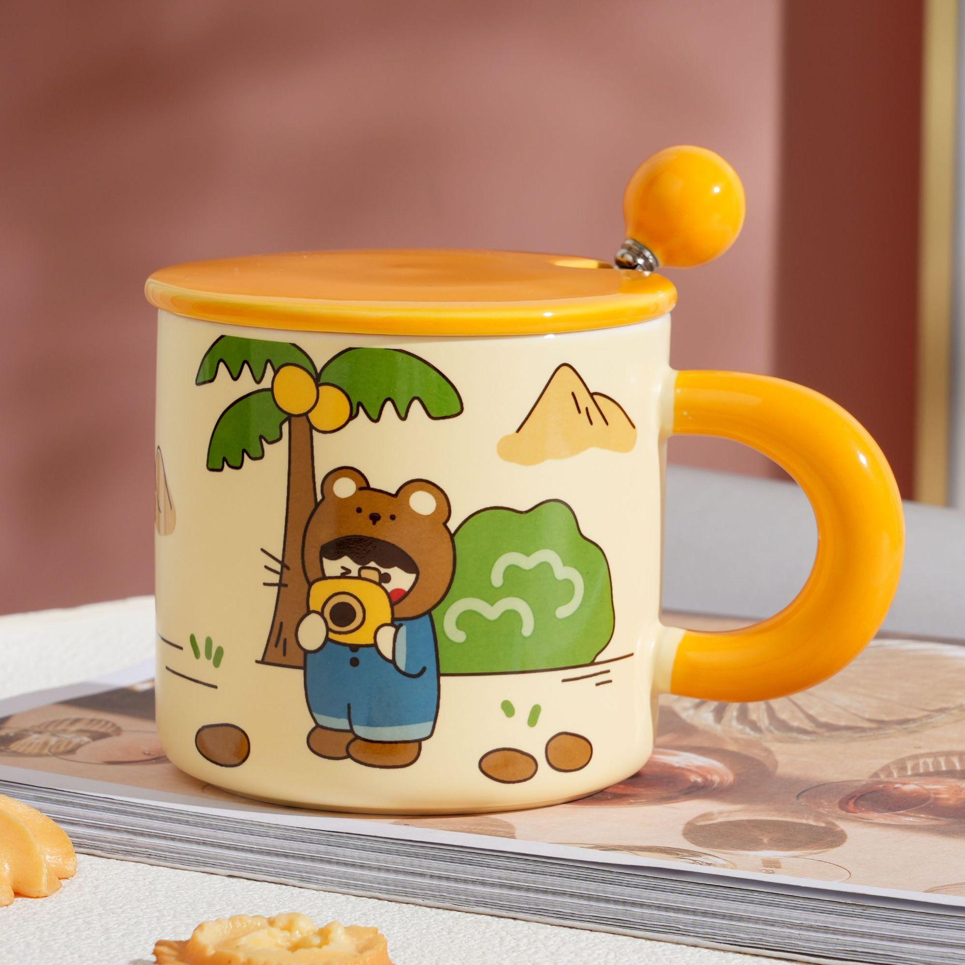 

Керамическая чашка в стиле пары, милая девушка, питьевая вода, кружка для дома, офиса, кофейные кружки, сувенирные подарочные кружки с крышкой и ложкой, 400 мл 301-400ml