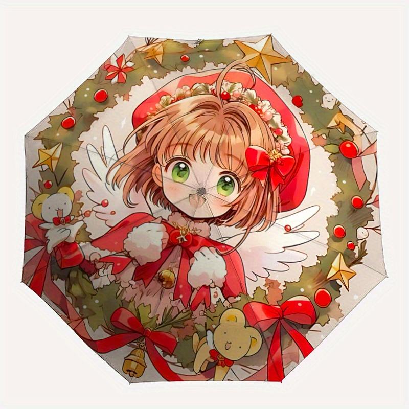 1pc Christmas Angel Wings Auto-Open Close Umbrella - Portable 3-Fold Design with 8 Iron Ribs, Outdoor, for Fans, Travelers, Daily Use, Festive Gi