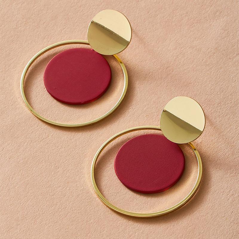 2025 New Products, Exaggerated Glossy Earrings, Red Painted Circle Geometric Earrings