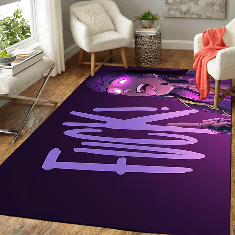 1Pc Rebellious Purple Expression Printed Flannel Rug Soft Non Slip Carpet for Bedroom Living Room Office Floor Outdoor Home Decor Xmas Gift K1409