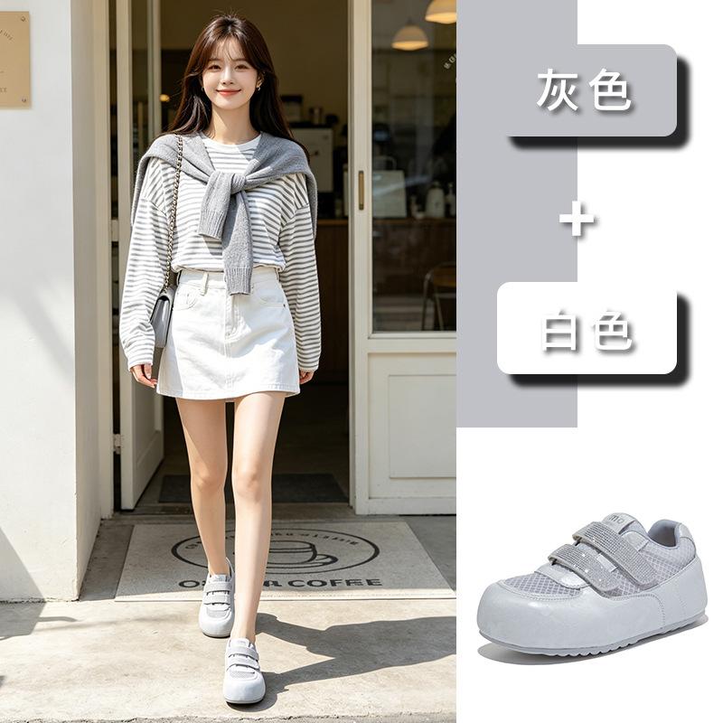 Inner heightening.cm little white shoes women's summer new mesh breathable versatile Velcro casual thick baseplate shoes