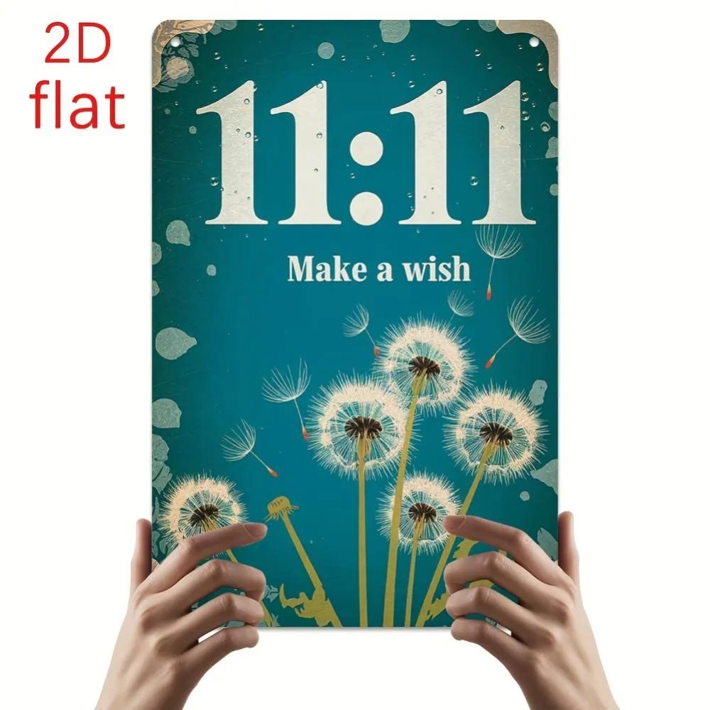 Retro Dandelion "Make a Wish At 11:11" Metal Wall Art Sign for Rustic Vintage Home Decor
