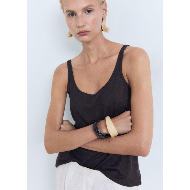 Linen Vest French Style UK Spaghetti Strap Cotton Top Cami Vest Sexy White Large U-Neck Thread Export
