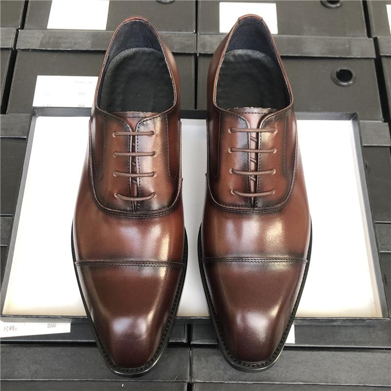 

Европейская версия трехсоставные кожаные туфли мужские деловые кожаные британские дышащие мужские костюмные рабочие туфли для жениха свадебные туфли 44 темно-коричневого