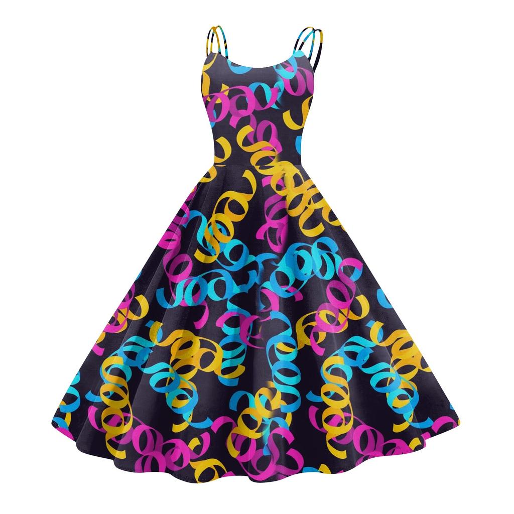 Ladies' Dress, Carnival Print, Sexy Suspender, Big Display, Retro Dress