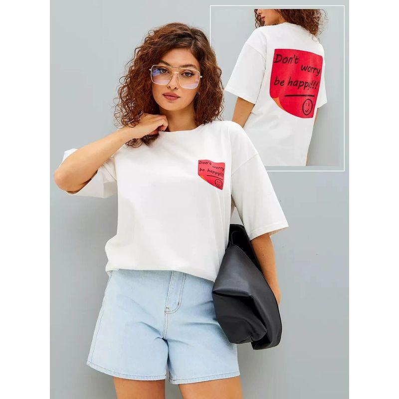 Loose Printed Cotton T-shirt Fashion Style New Arrival Loose Print Short Sleeve Cotton T-shirt Top