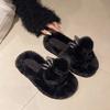 Rabbit ears fluffy slippers women wear ins tide 2025 autumn and winter new Internet celebrity thick bottom cotton mop home one-word mop