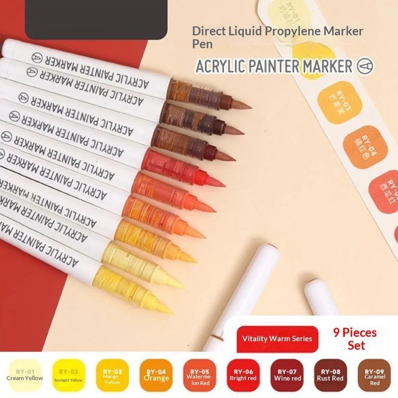 Acrylfarbe Marker Set 9 Stück 9 Farben Direkte Flüssigkeit Schnell Trocknend Wasserdicht für DIY Outdoor Graffiti Innen Heimdekoration Basteln