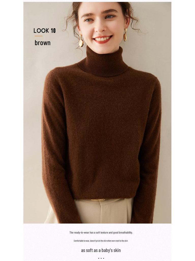 Autumn & Winter Women's Soft Cashmere High Neck Slimming Knitted Sweater
