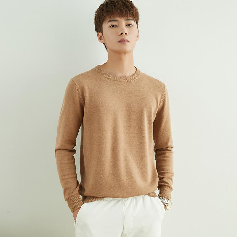 Autumn and Winter V-neck Round Neck Men's Knit Sweater Simple Wind Wild Color Pure Color Pullover Sweater Bottoming Business Sweater