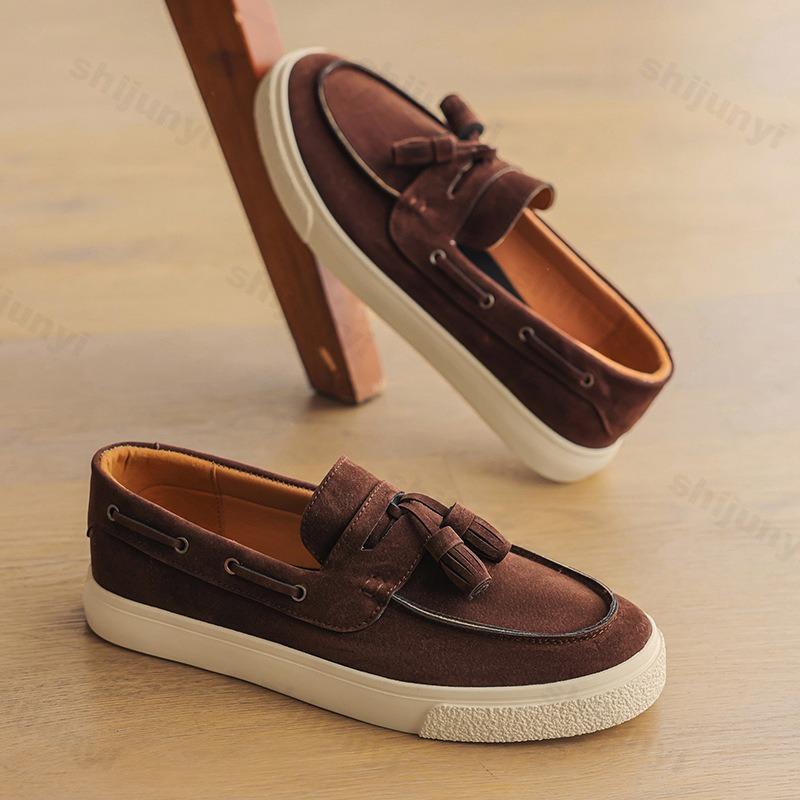 Fashion 2025 Men Flat Loafers Frosted Suede Flat Shoes Comfortable Non Slip Trendy Fashion Loafers Lightweight Outdoor Casual Shoes
