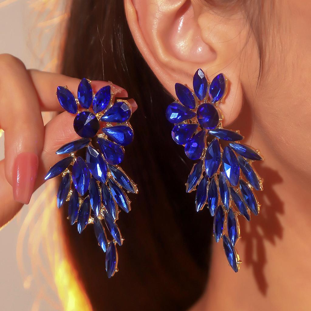 Mode, Luxus Buntglas Strass Ohrringe Damen Übertriebene Stecker Ohrringe Ohrringe