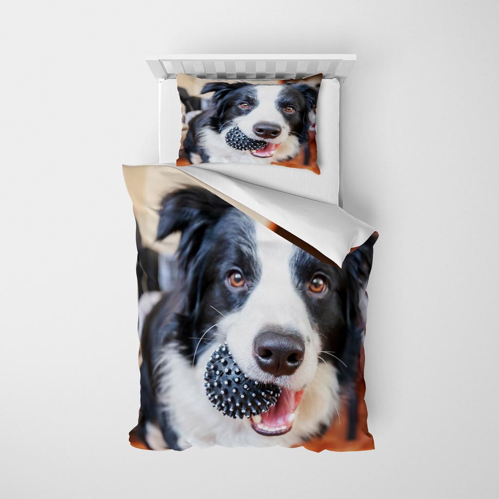 Border collie Bedding Set for Kids Boys, Cute Dog Cat Printed Duvet Cover Set, Twin/Full/Queen/King Bed Linen 200x200 140x200