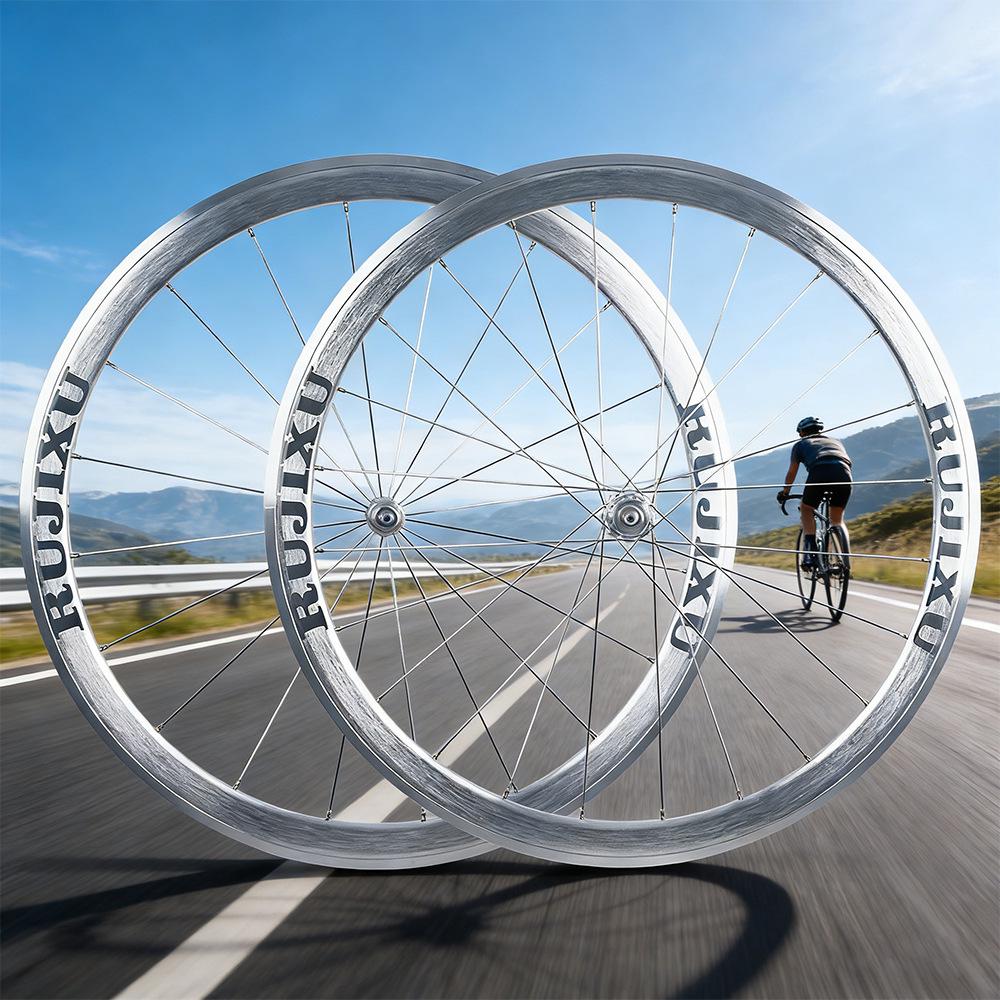700C Aluminum Alloy Road Bicycle Wheelset, 40mm Silver Rim, 36T Freewheel, V/C Rim Brake 36T V/C Rim Brake Pair