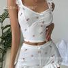 Popular pajamas suspender sexy ruffle edge multi-color love print comfortable casual loungewear women