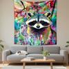 Tapestry Wall Hanging Vibrant Pop Art Raccoon Psychedelic Colorful Doodle Floral Whimsical Animal Painting Decor for Kids Room Nursery