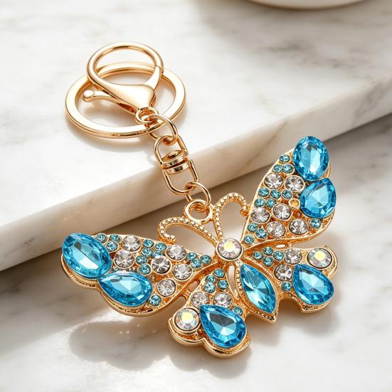 Colgante para Llavero Brillantes Pedrería Diseño de Mariposa Llavero con Cierre de Pinza de Langosta Mochilas Bolsos de Coche Accesorio Decorativo
