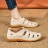 Plus Size Summer Women Sandals Solid Color Light Open-Toe Breathable Flats Non-Slip Soft Leather Casual Walking Shoes Outdoor