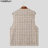 INCERUN Men V Neck Front Cross Sleeveless Waistcoat Texture Plaid Vest Coats