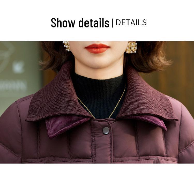 Warm Cotton Padded Jacket with Stylish Lapel for Middle-Aged and Elderly Women