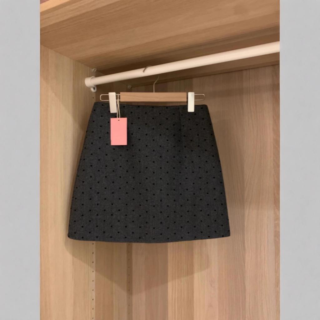 Women's Spicy Grey Polka Dot Wool-Blend High-Waisted A-Line Midi Skirt - Autumn/Winter