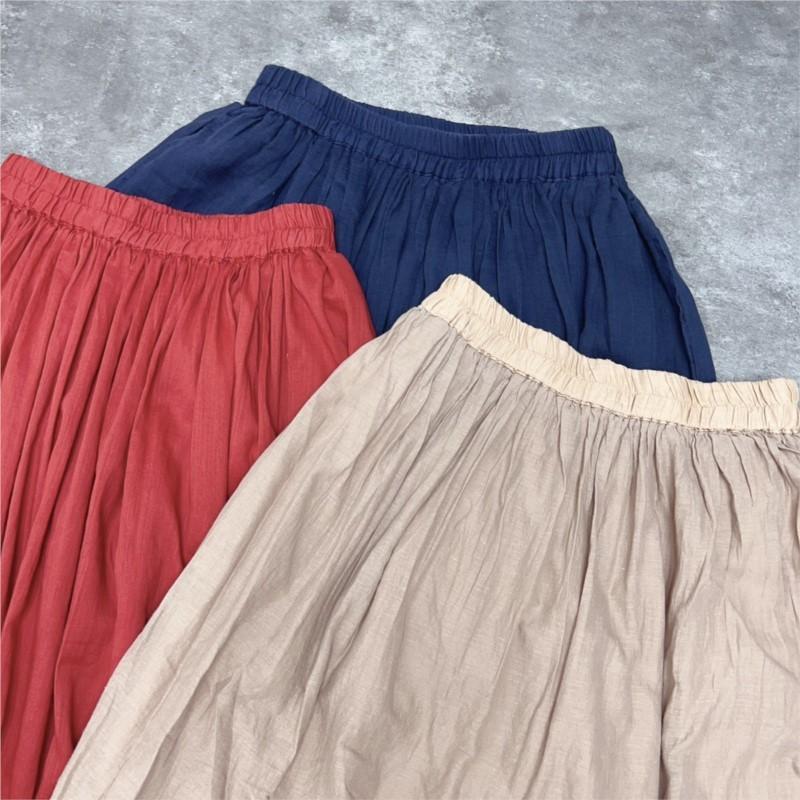 Johnature Summer Vintage Women Skirts Casual Simple Loose Elastic Waist Solid Color All Match Women Skirts