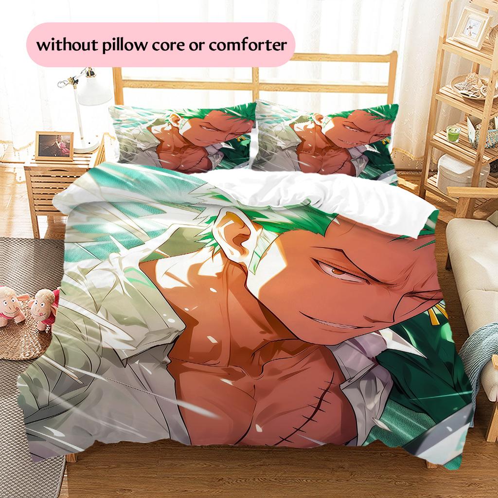 Roronoa Zoro Wano Muster Bettwäsche Bettdecken-Set Heimdekoration Geschenk (1 Bettbezug + 2 Kissenbezüge (ohne Füllung))