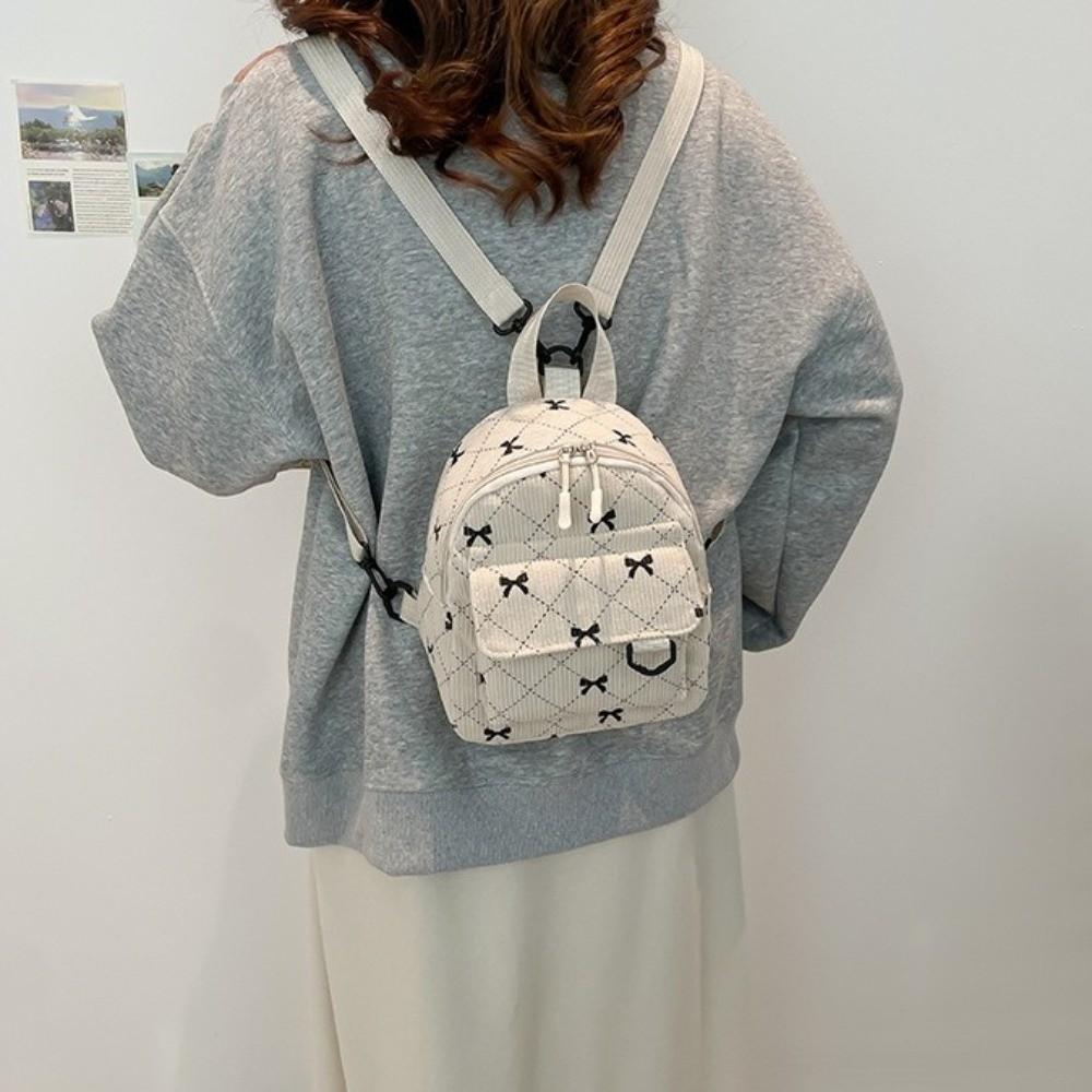 Corduroy Shoulder Bag Bowknot Printed Bow Rucksack Casual Mini Backpack  Teen Girls