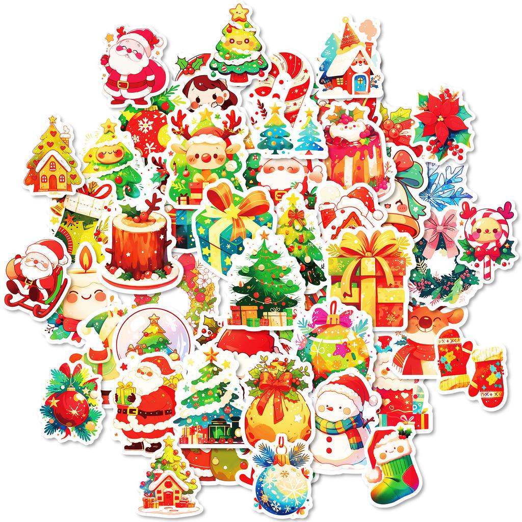 50 Christmas Stickers Graffiti Stickers Santa Claus Bells Gift Stickers Decorative Suitcase Stickers