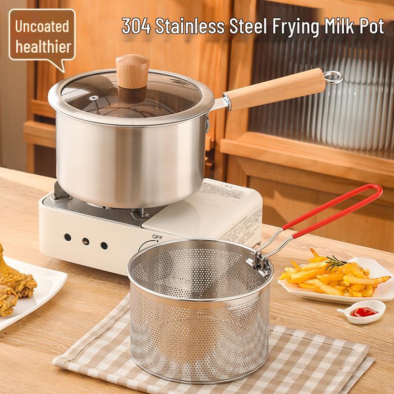 Multifunctional Mini Deep Fryer & Milk Pot with Frying Basket