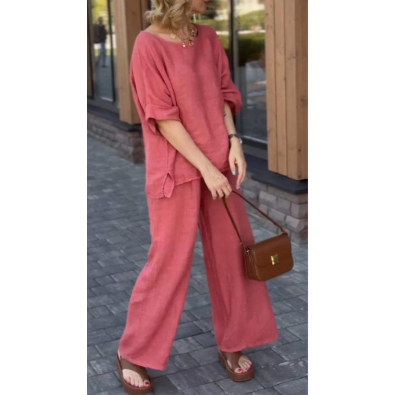 

YYFS Женская мода Повседневный Лето Весна Однотонный Принт Короткий Рукав О-Образным Вырезом Брюки Костюмы XXXXXL