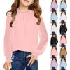 Girls' Chiffon Blouse - Round Neck Loose Fit Spring Top