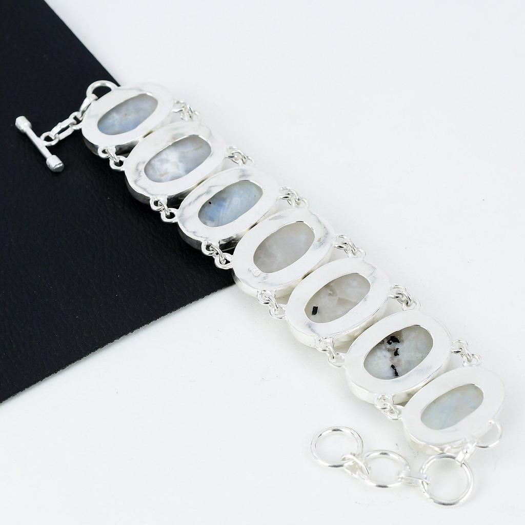 Natural Rainbow Moonstone Gemstone Handmade 925 Sterling Silver Bracelet, Moonstone Bracelet For Wife , Unisex Bracelet, Wadding Gifts