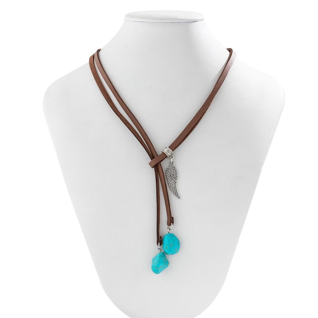 Turquoise Double-Layer Velvet Clavicle Choker Necklace – Ethnic Style for Women