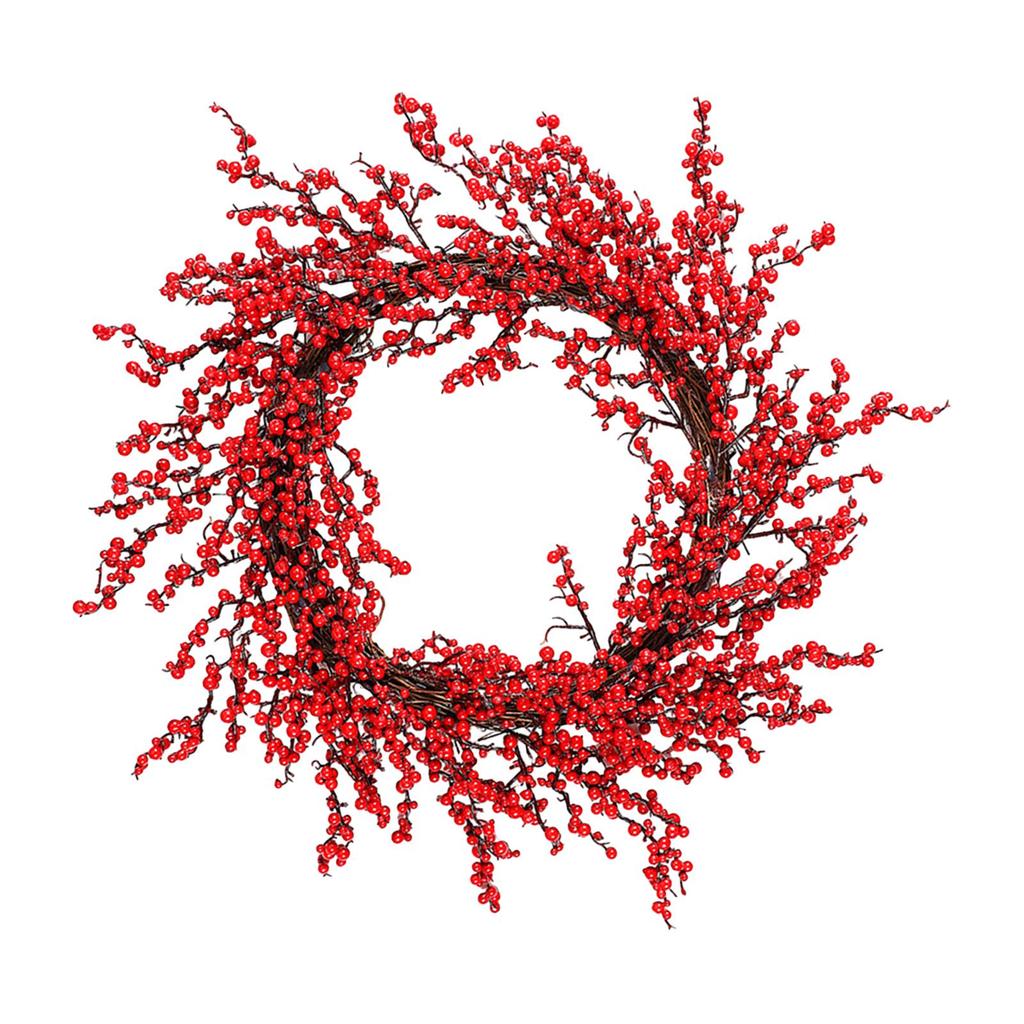 Christmas Wreath Realistic Decorative Decorated with Red Berries Artificial Wreath for Window House Festival Holiday Party